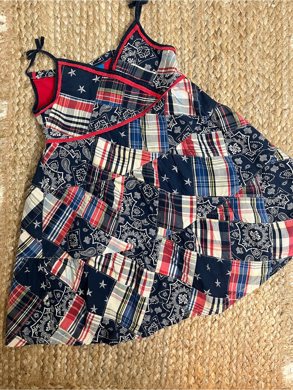 Sz 4T The Children’s Place Patchwork Plaid Bandana Sundress Red, White & Blue